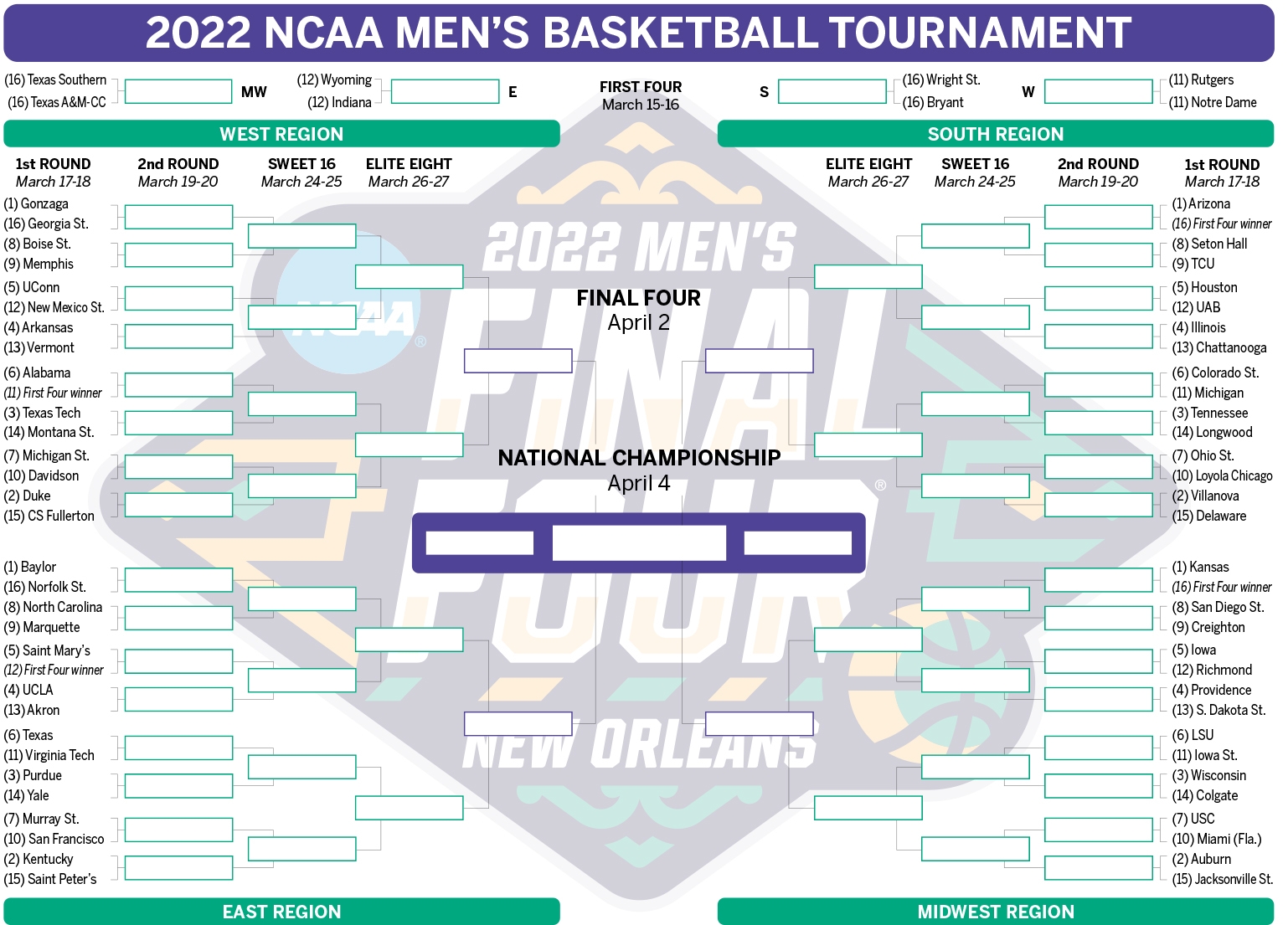 Printable Ncaa Basketball Playoff Schedule