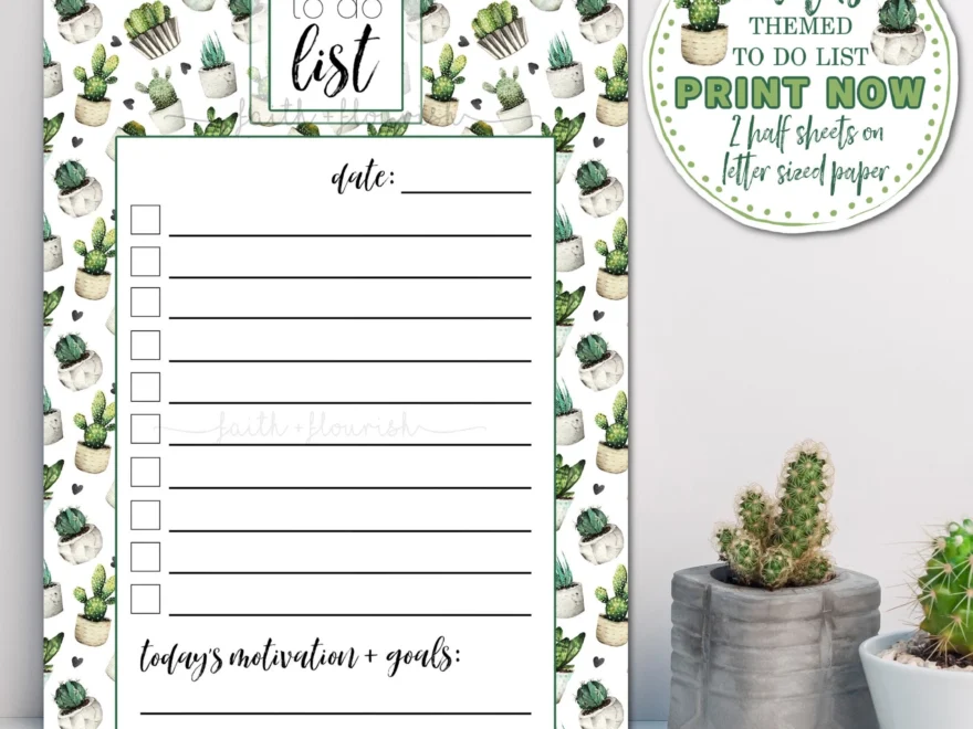 Printable Cactus To Do List Sheet Daily Home Office Business Organizer Printable Daily Planner Organizer Daily Motivation And Goals Etsy