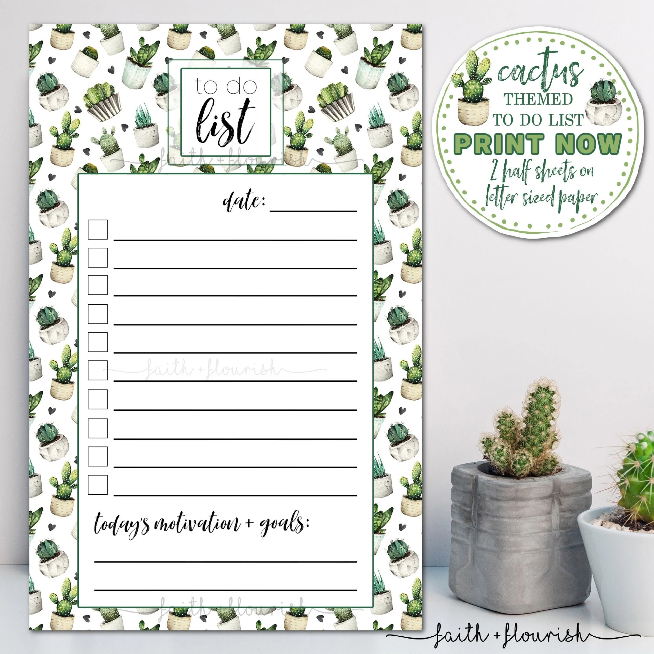 Printable Cactus To Do List Sheet Daily Home Office Business Organizer Printable Daily Planner Organizer Daily Motivation And Goals Etsy