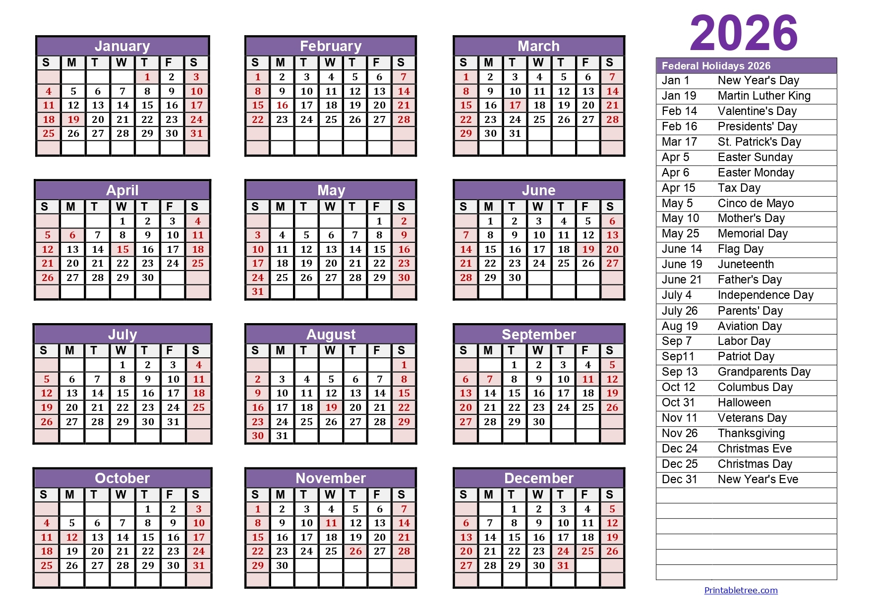 Printable Daily Planner Calendar 2026