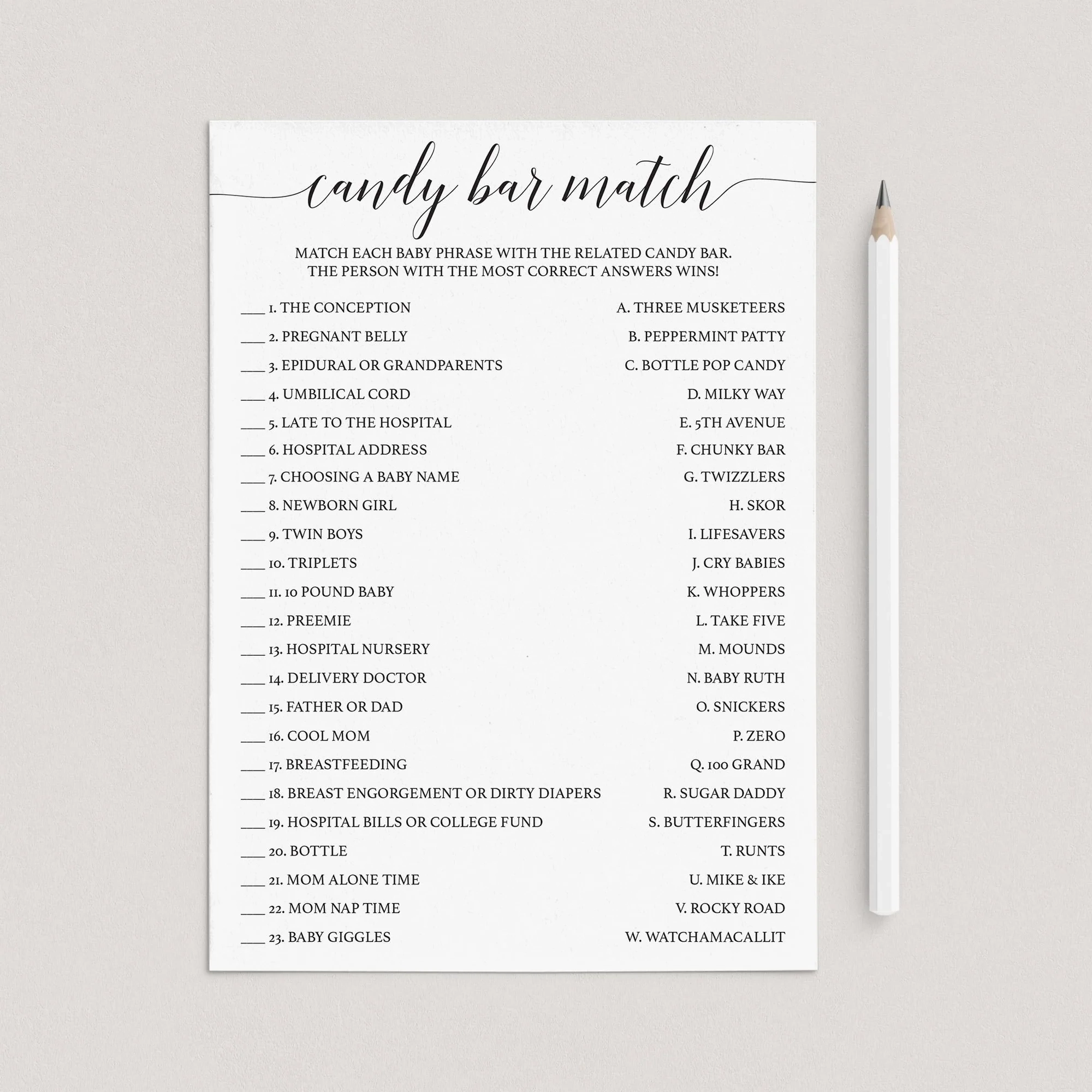 Printable Candy Bar List Printable Candy Bar List