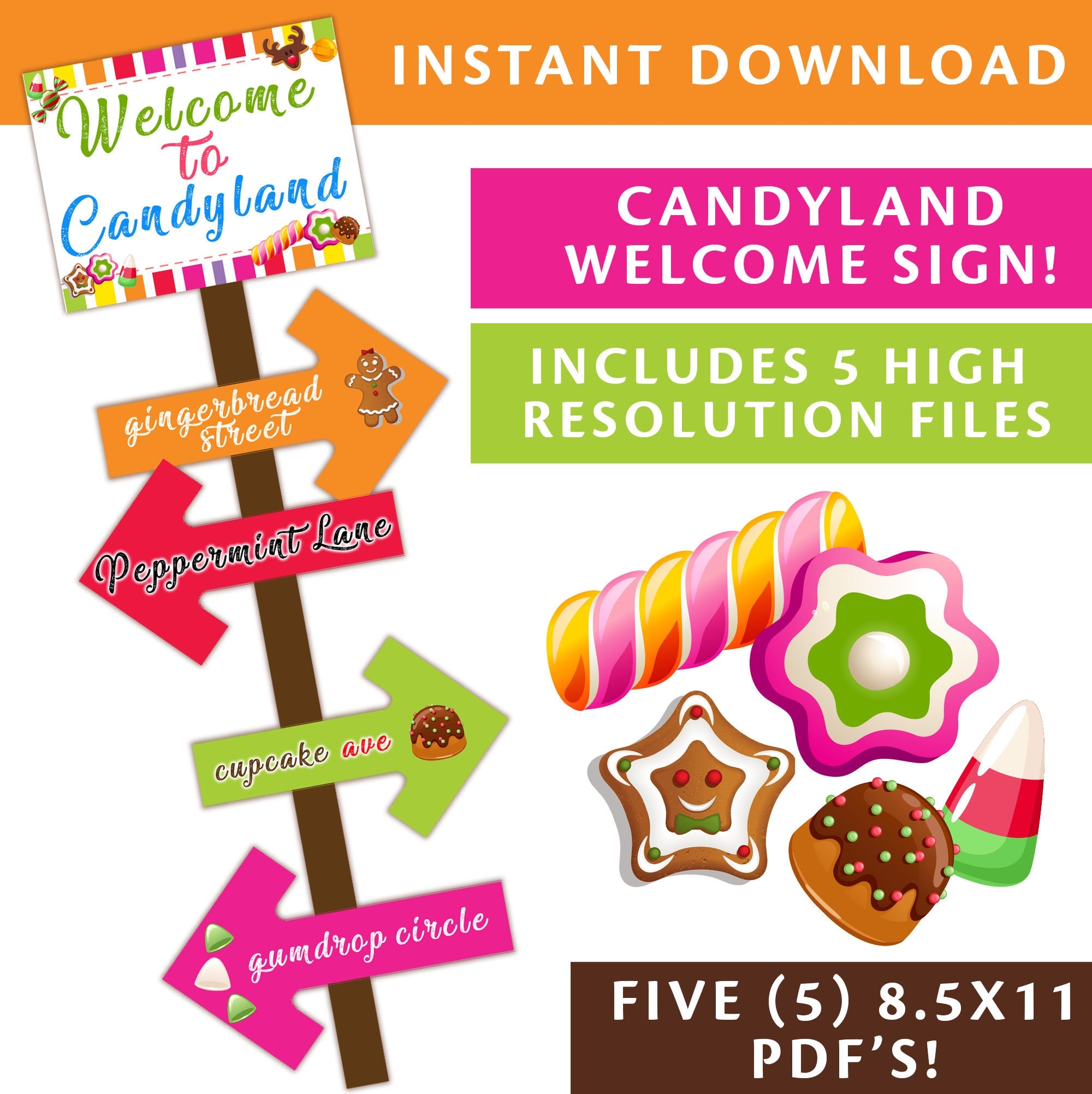 PRINTABLE Candyland Welcome Sign Plus 4 Directional Signs Candyland Theme Street Signs Candyland Instant Download Directional Signs Etsy Norway