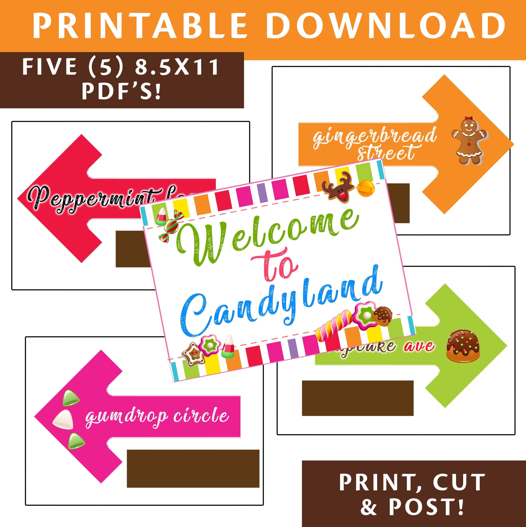 PRINTABLE Candyland Welcome Sign Plus 4 Directional Signs Candyland Theme Street Signs Candyland Instant Download Directional Signs Etsy Norway