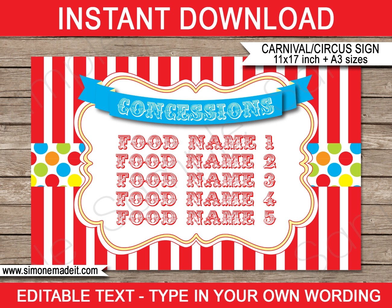 Circus Food Signs Printables