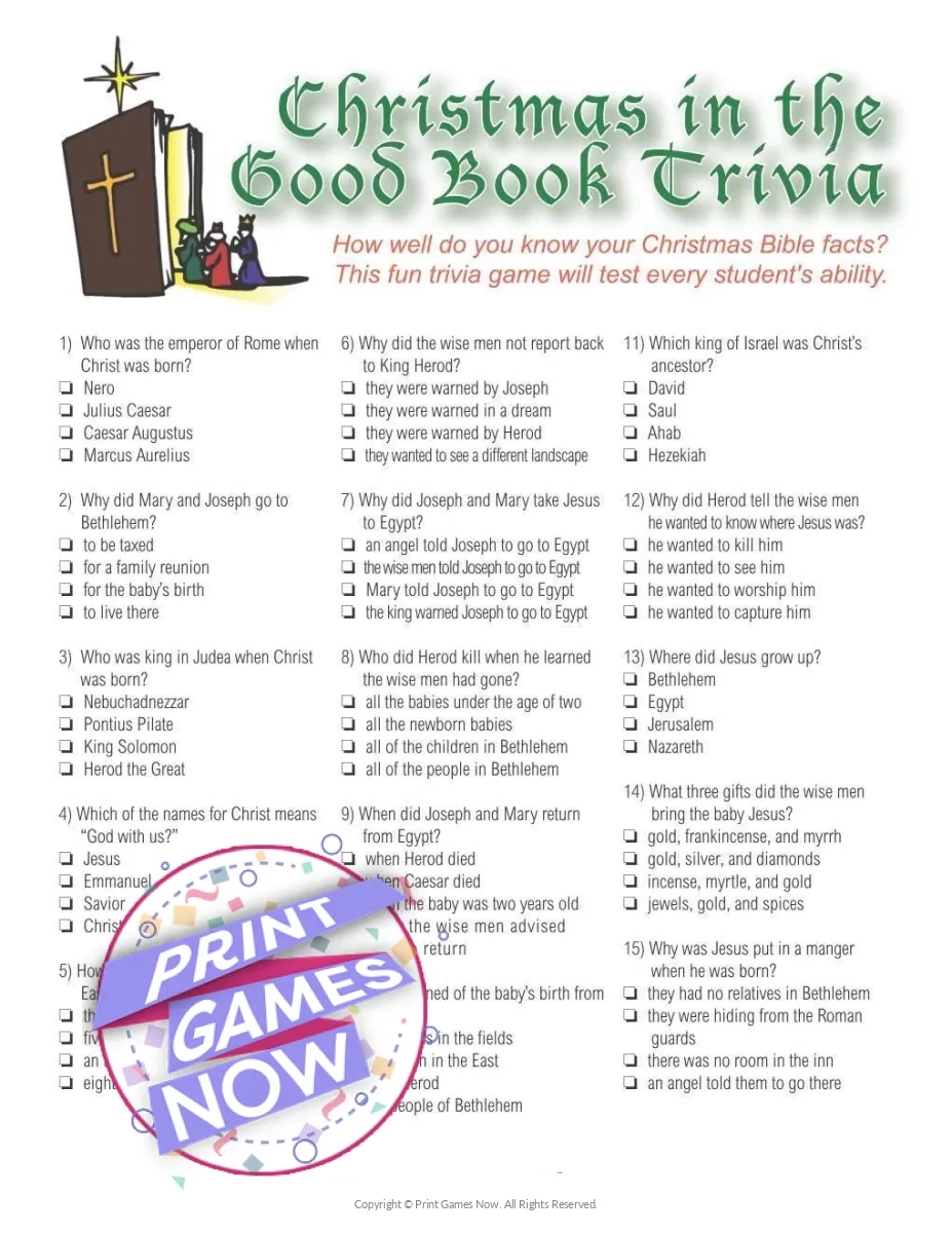 Printable Christian Christmas Bible Trivia Printable Christian Christmas Bible Trivia