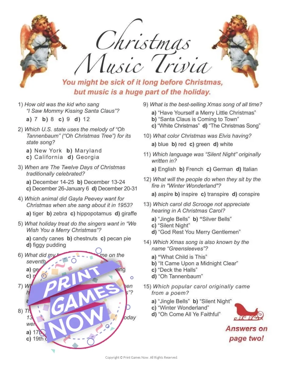 Printable Christmas Music Trivia Party Game Print Games Now