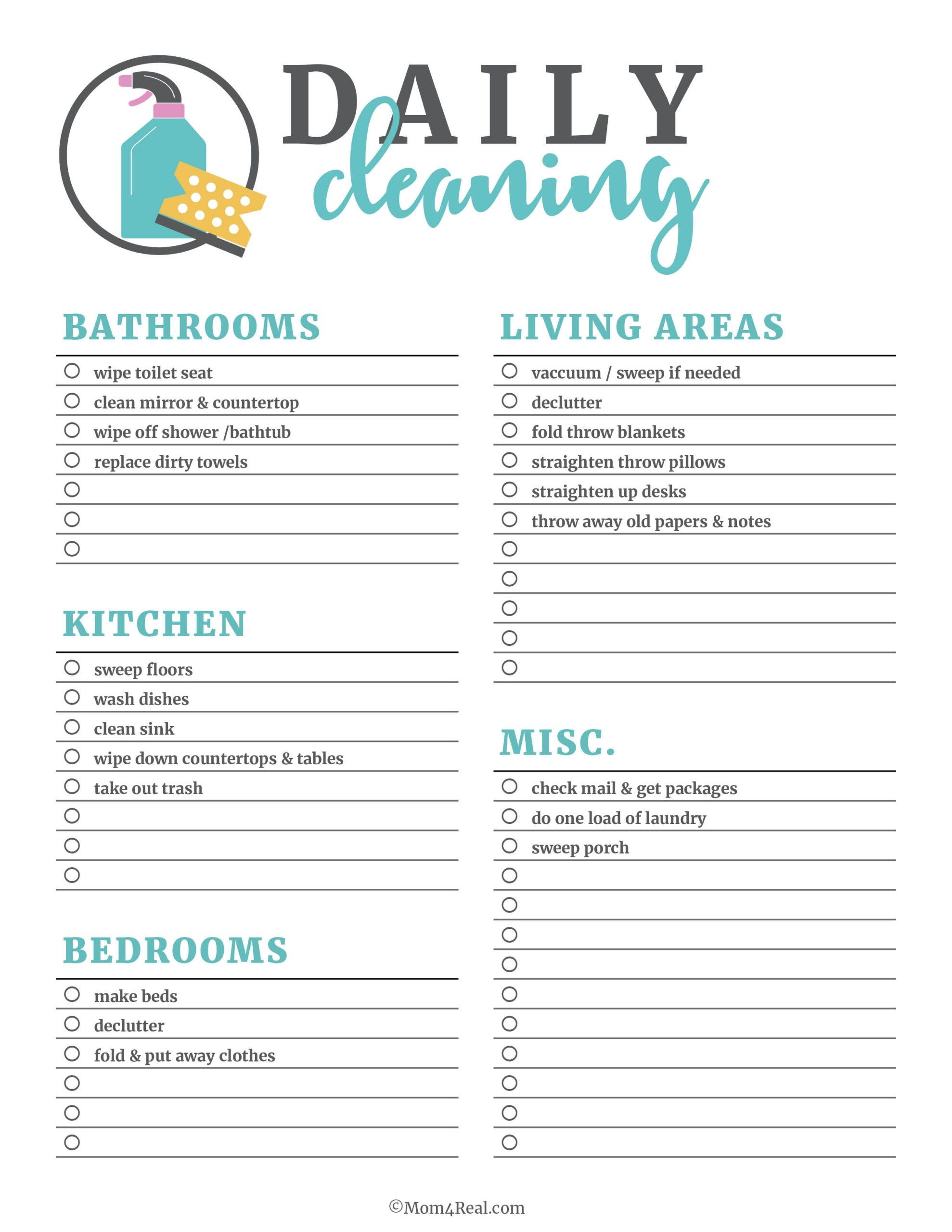 Printable Daily Cleaning Schedule