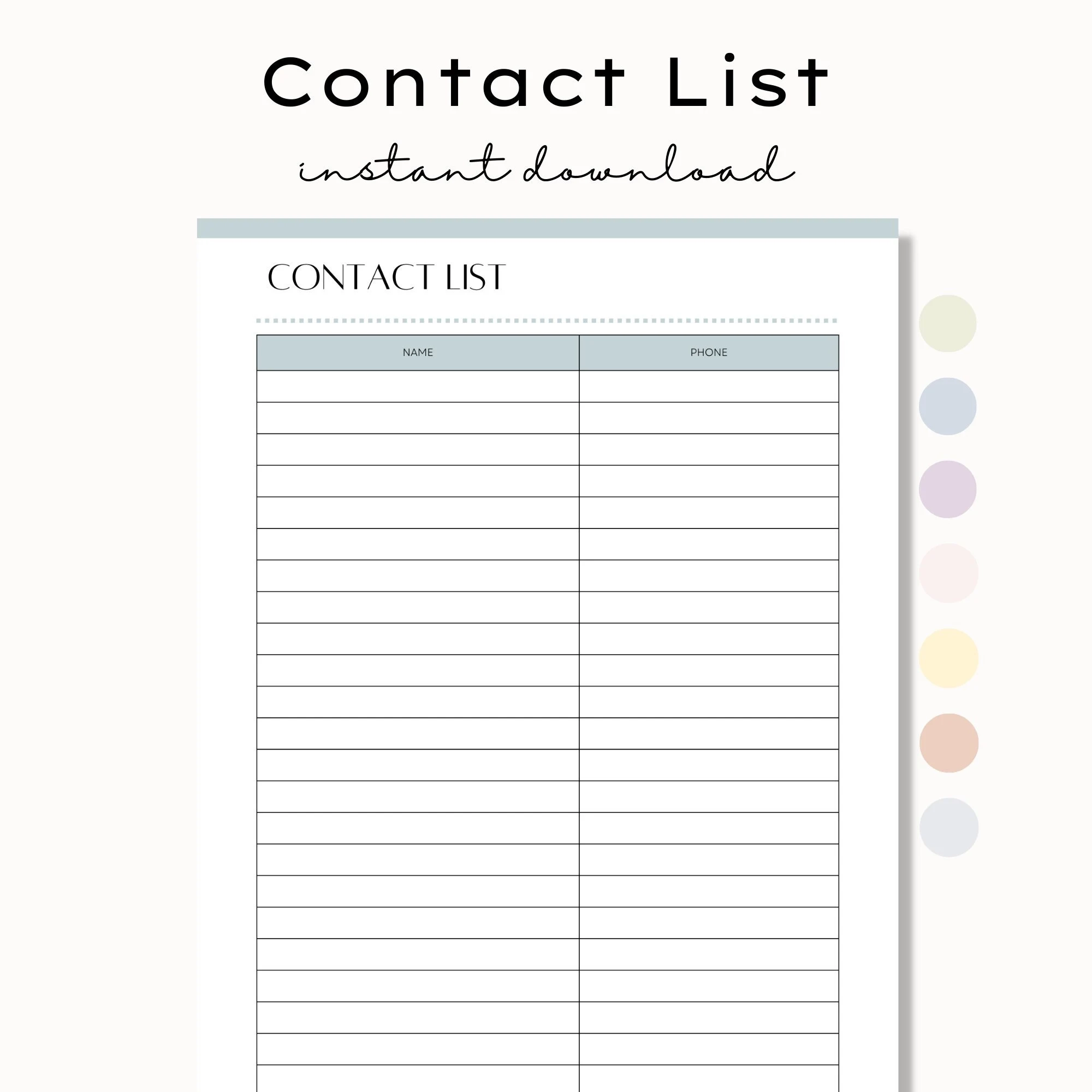 Contact List Printable Template