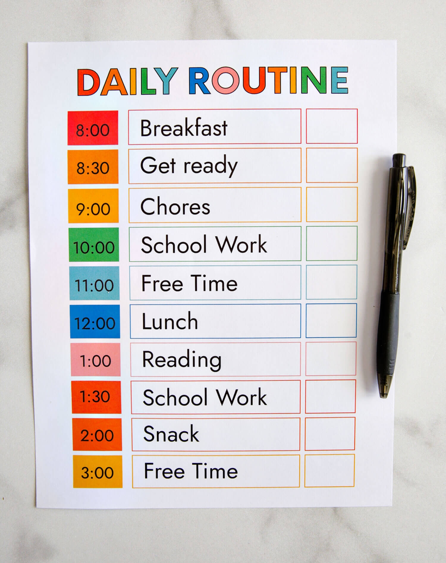 Printable Editable Daily Schedule