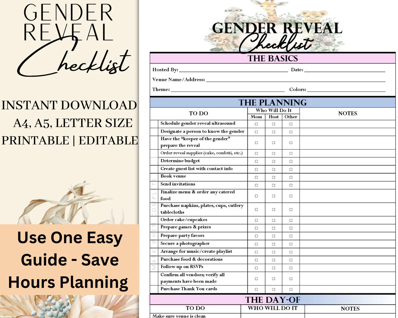 Printable Editable Gender Reveal Planning Template Checklist Etsy
