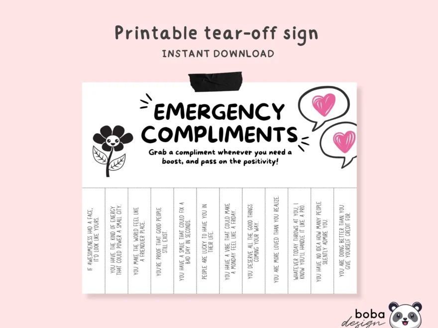 Printable Emergency Compliments Funny Office Cubicle Decor Funny Tear Off Office Wall Decor Break Room Printable Funny Office Decor Teacher Etsy