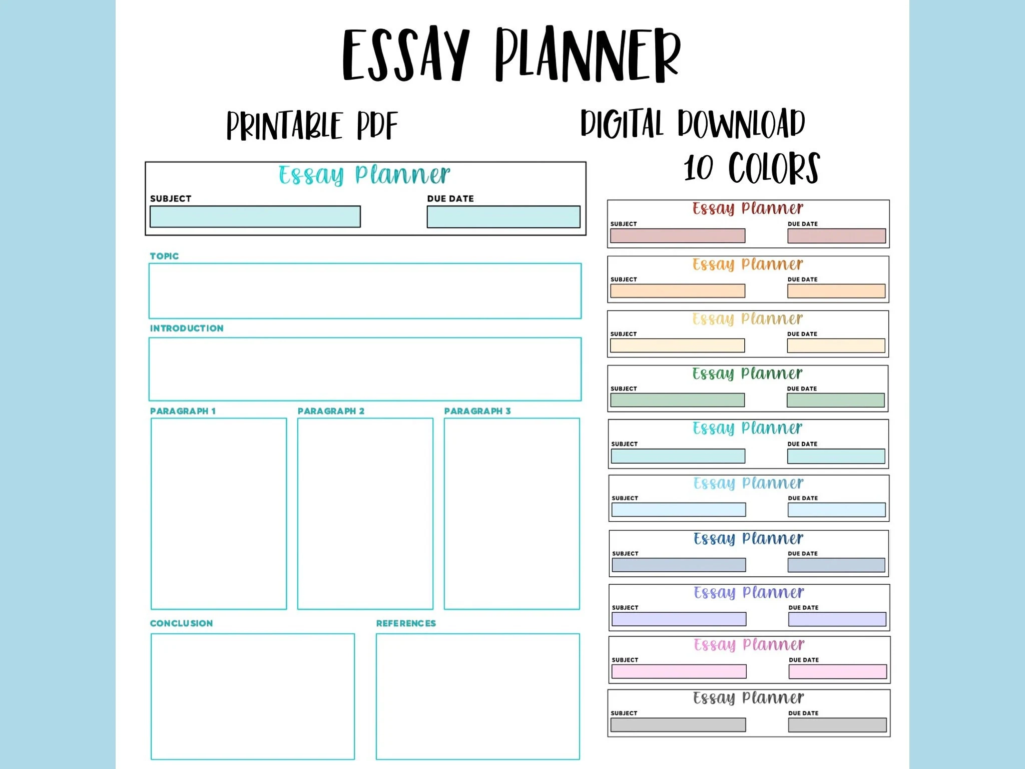Printable Essay Planner Writing Template College Essay Outline Guide University Student Study Guide PDF Digital Download Etsy