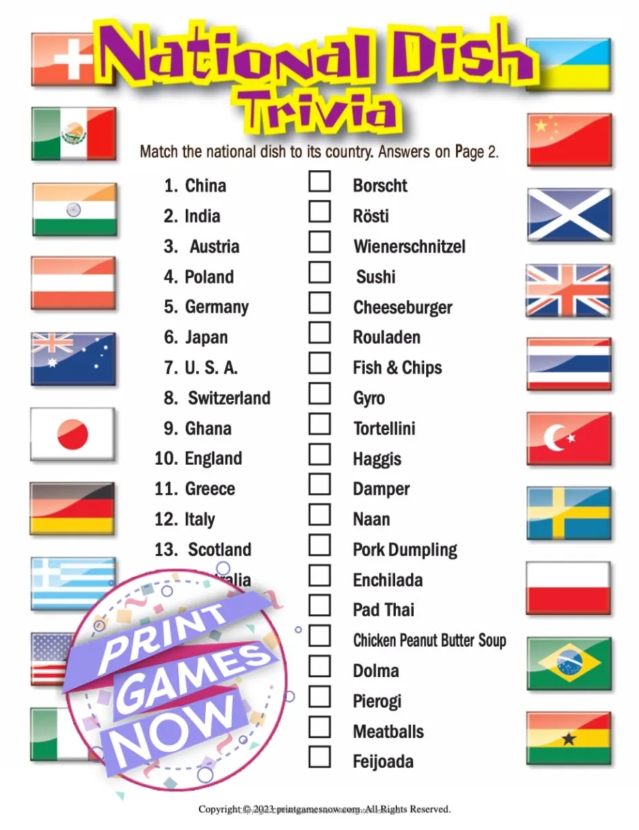 Printable Cooking Trivia Contest