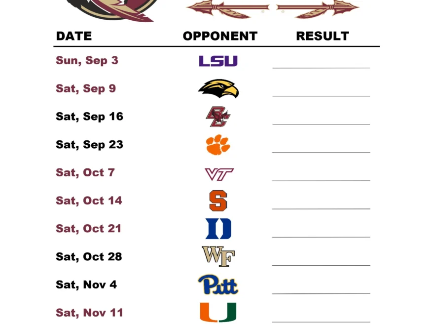 Printable Football Schedule R fsusports