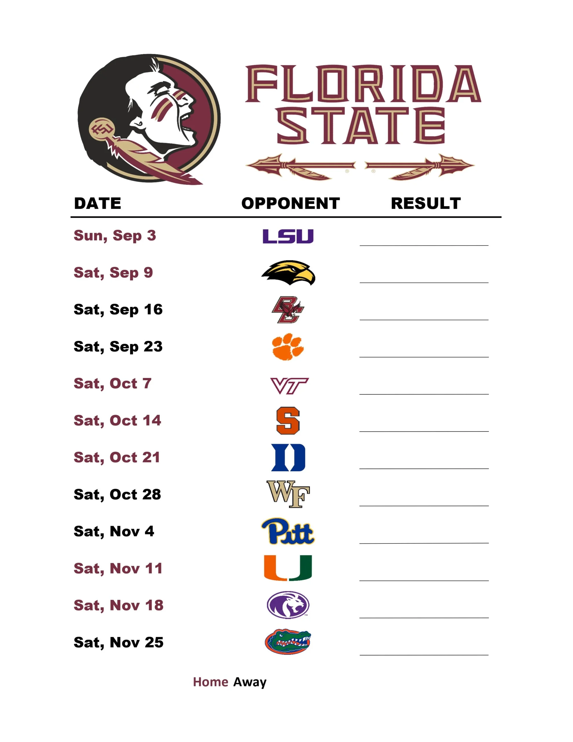 Printable Football Schedule R fsusports