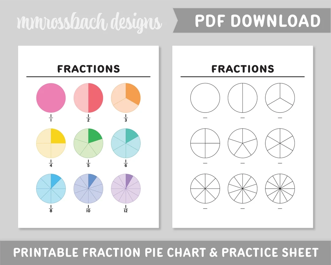 Fractions Pie Chart Worksheet Printable