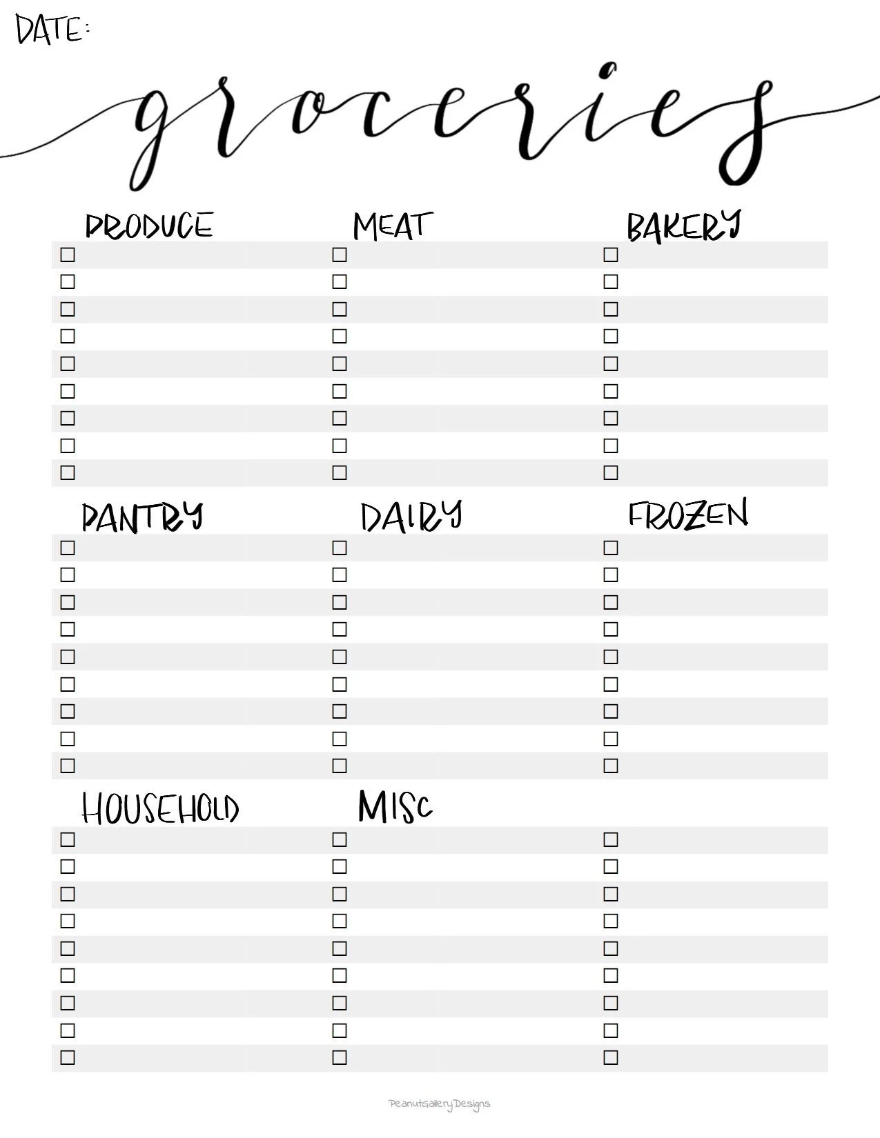 Blank Grocery List Printable
