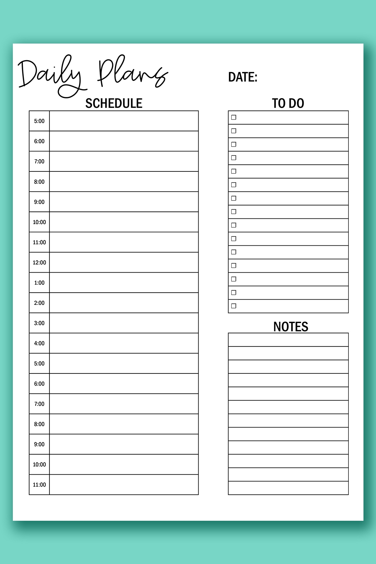 Free Printable Hourly Planner Template