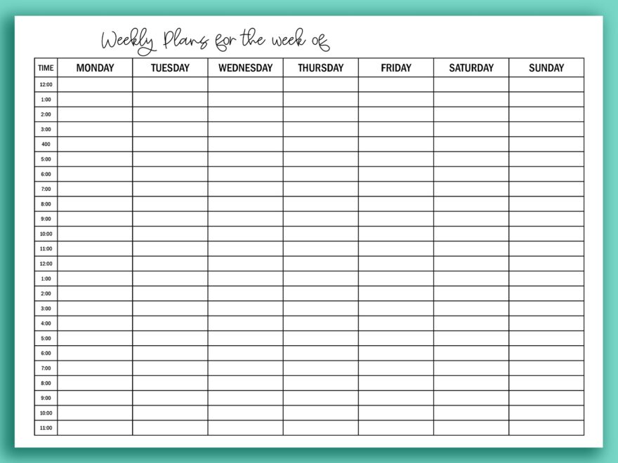 Printable Hourly Planner Printable