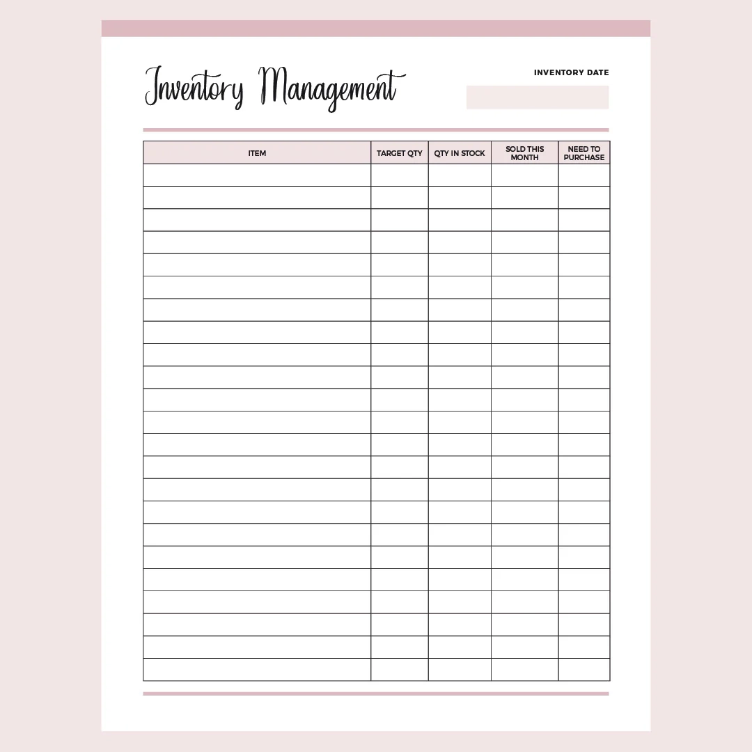 Printable Inventory Sheet US Letter And A4 PDF Instant Download Plan Print Land