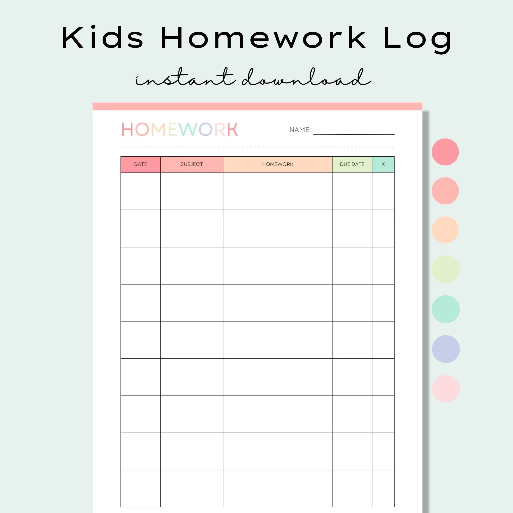 Printable Homework Planner For Children