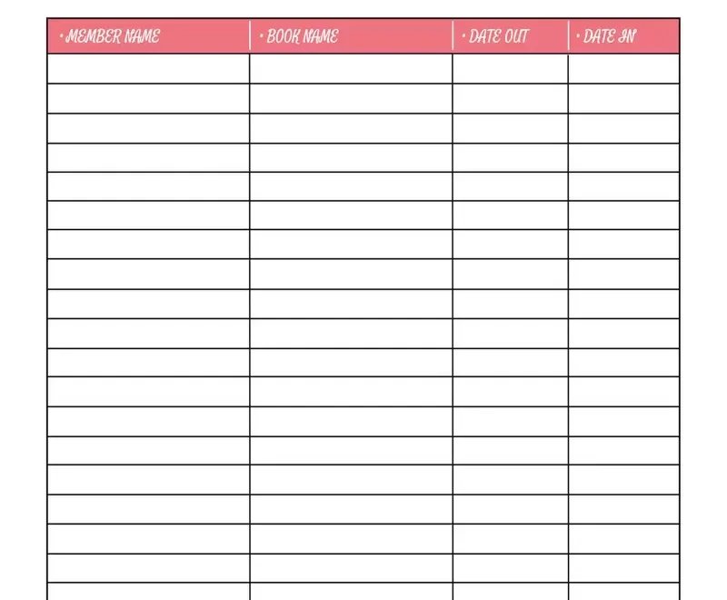 Printable Library Checkout Sheet Templates