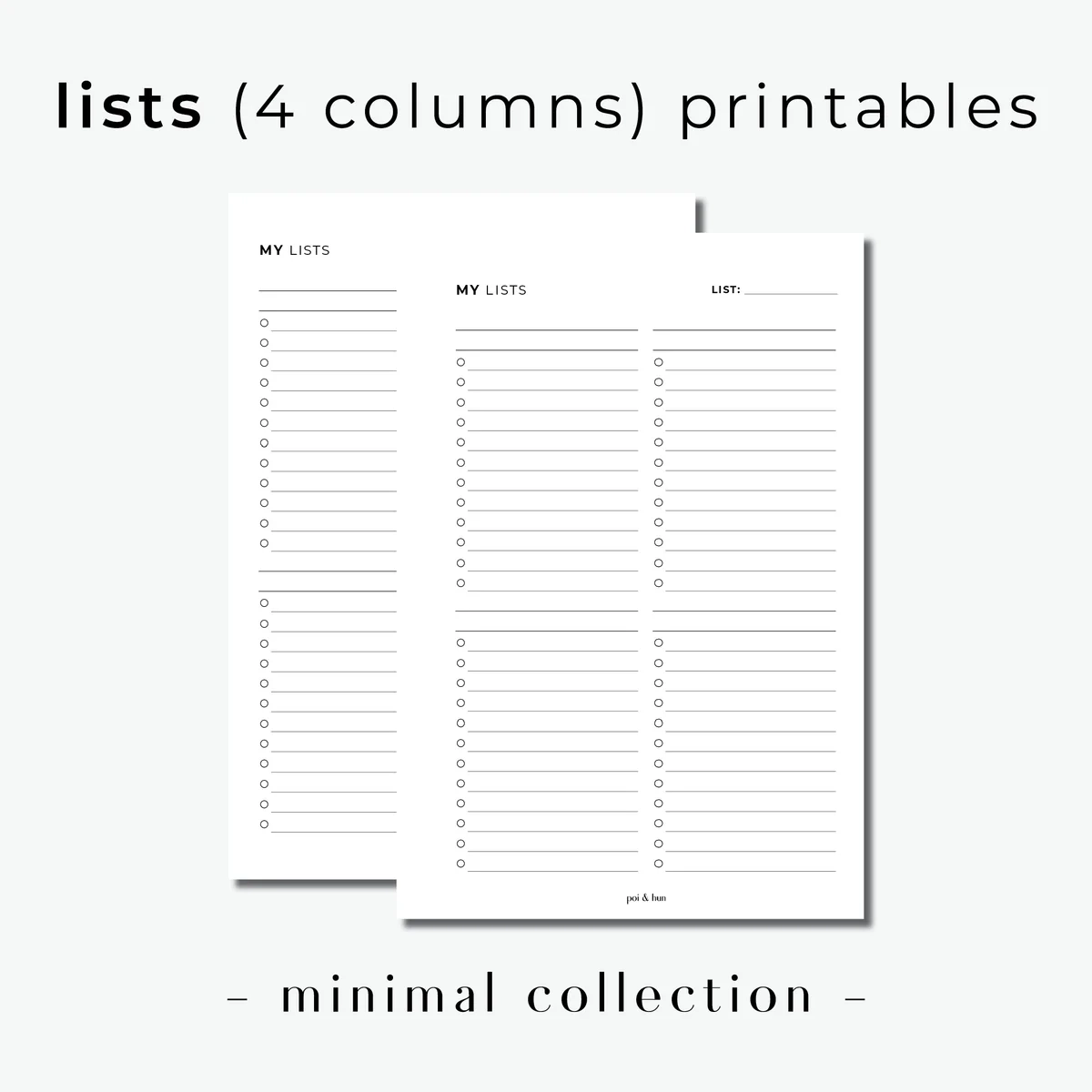 PRINTABLE Lists 4 Columns Planner Insert Minimal Poi Hun