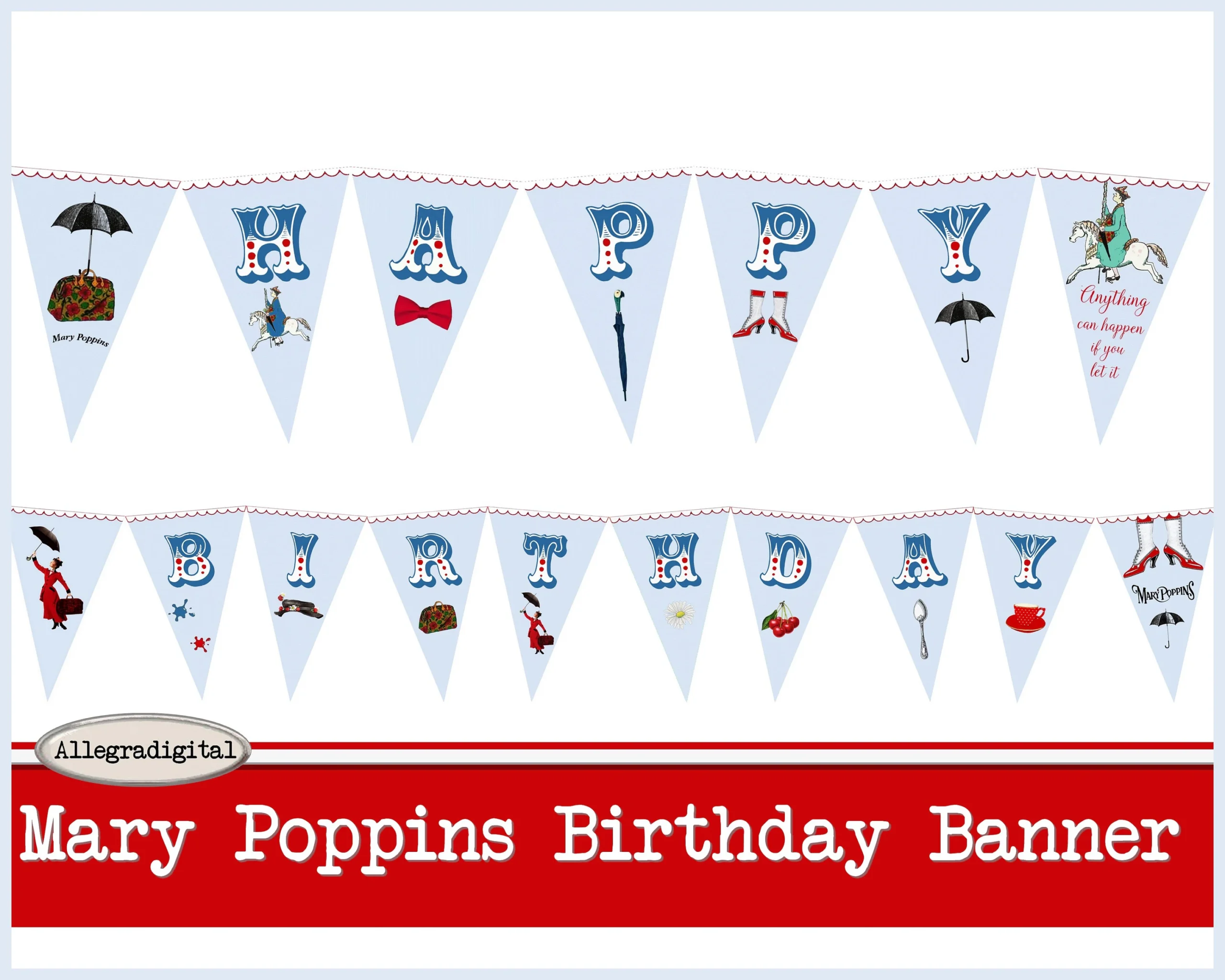 Printable Mary Poppins Banner Mary Poppins Birthday Party Banner Instant Download Mary Poppins Bunting Poppins Birthday Party Bunting Etsy