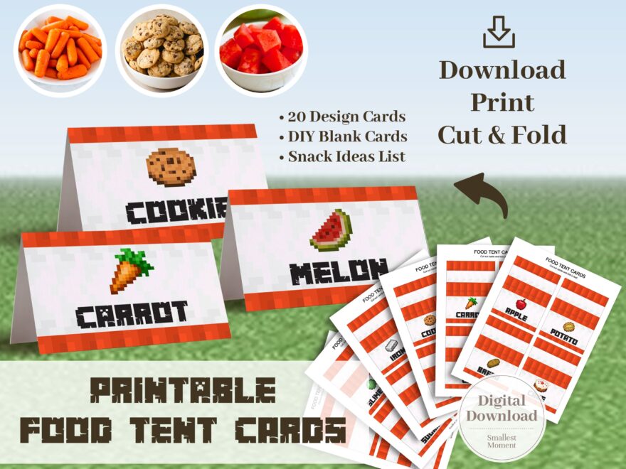 Printable Mine Food Cards Set Of 20 DIY Gift Kids Birthday Party Decor Card Minecraft Pixel Art Gaming TNT Theme Snack Food Tents Label Etsy