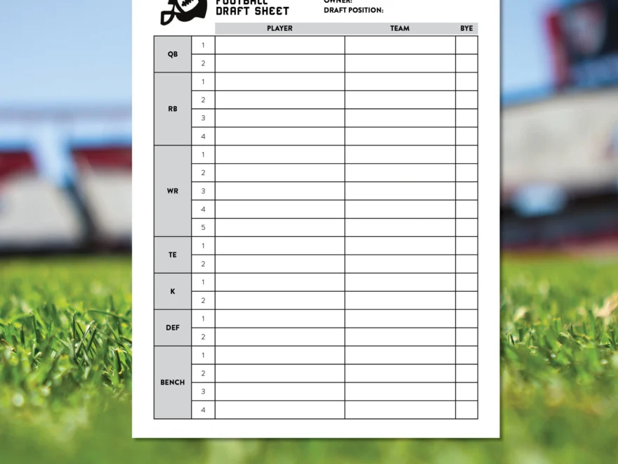 Printable Nfl Fantasy Football Draft Kit Fantasy Football Interactive Draft Sheet Tracking Sheet Team