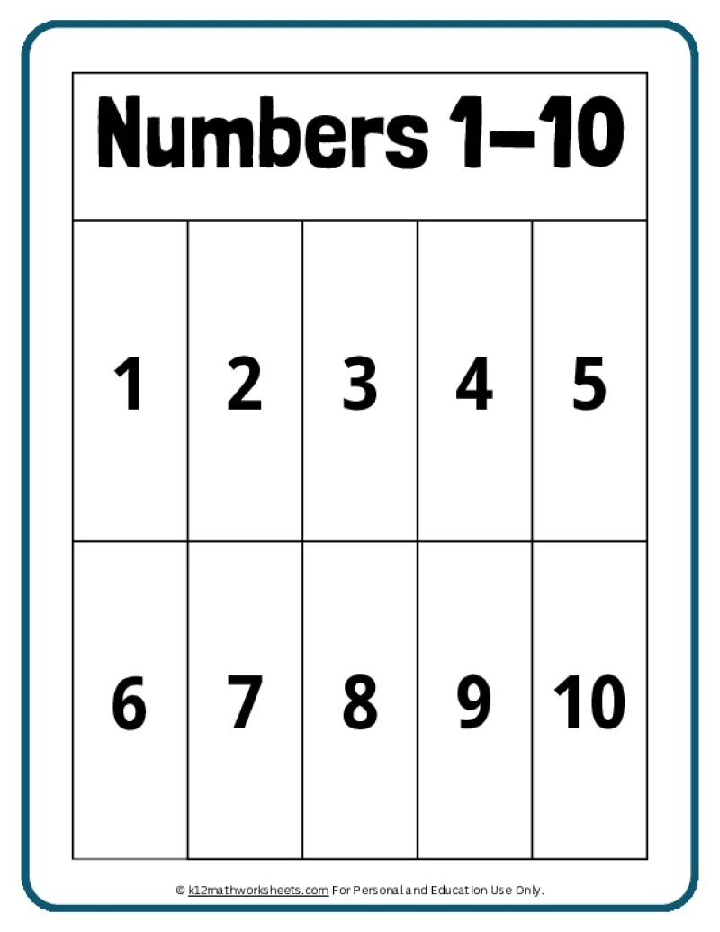 Printable Number Charts From 1 10 To 1 100
