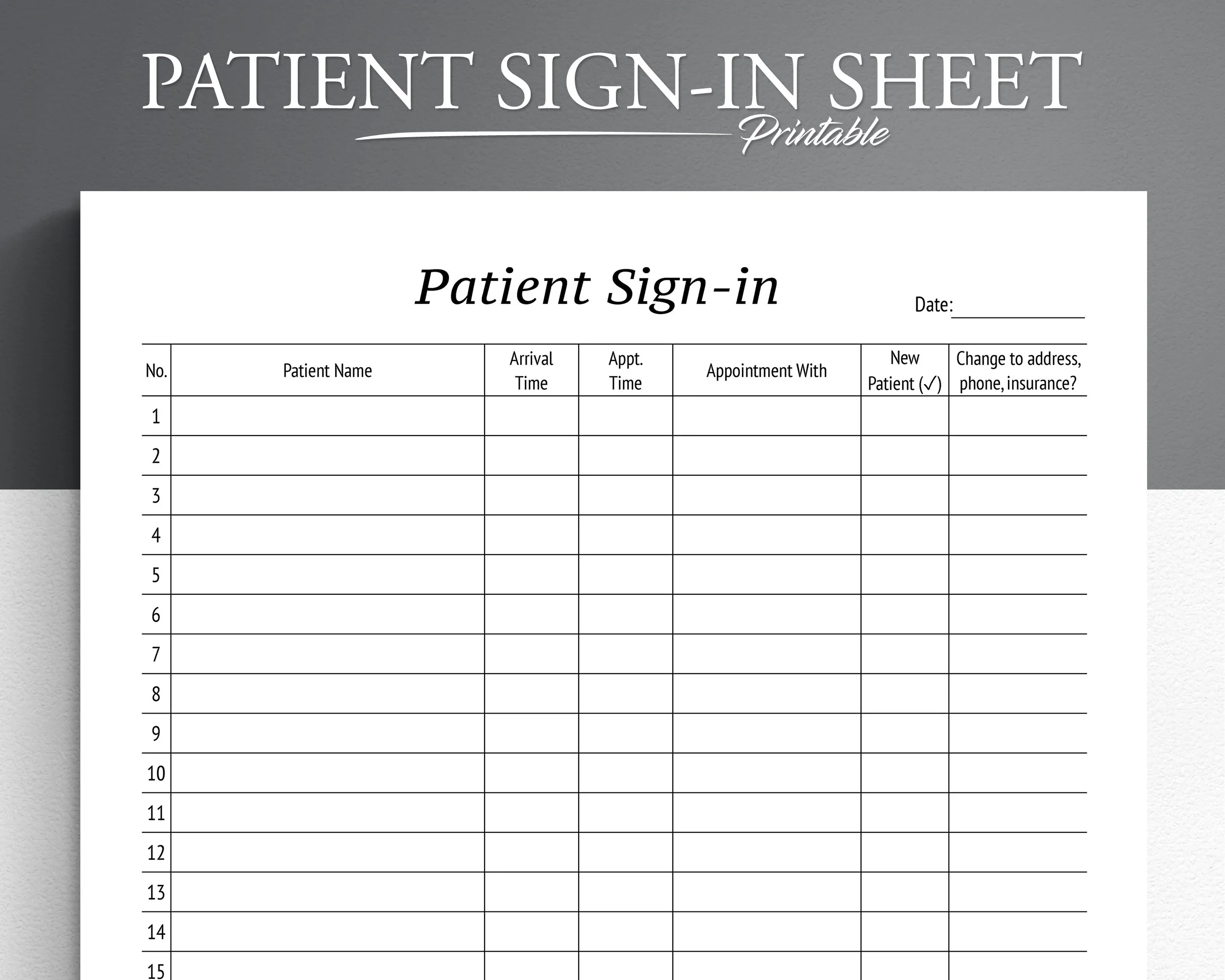 Printable Patient Sign in Sheet Doctor Office Check in PDF Etsy
