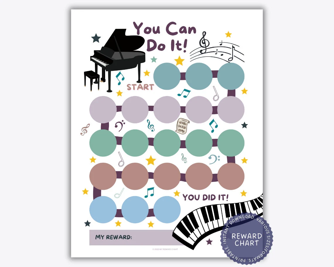 Printable Piano Reward Chart Music Reward Chart Piano Practice Chart Music Practice Piano Sticker Chart Preschool Piano Reward Chart Etsy