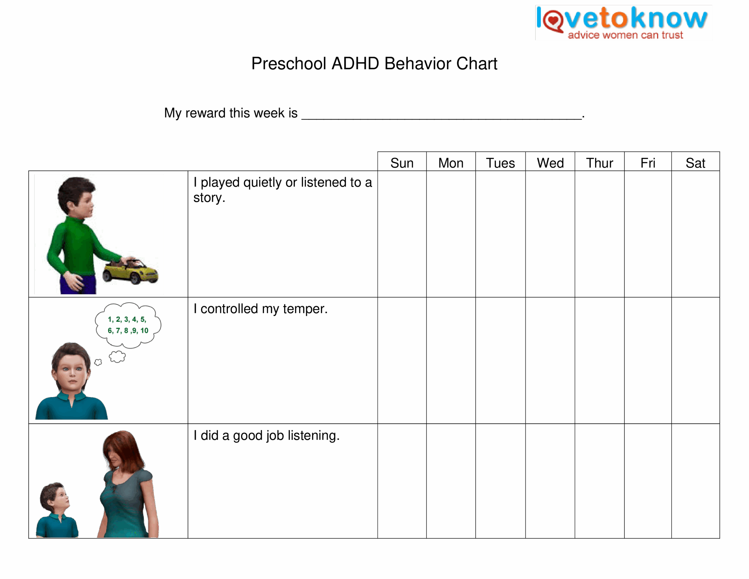 Printable Preschool ADHD Behavior Chart Templates At Allbusinesstemplates