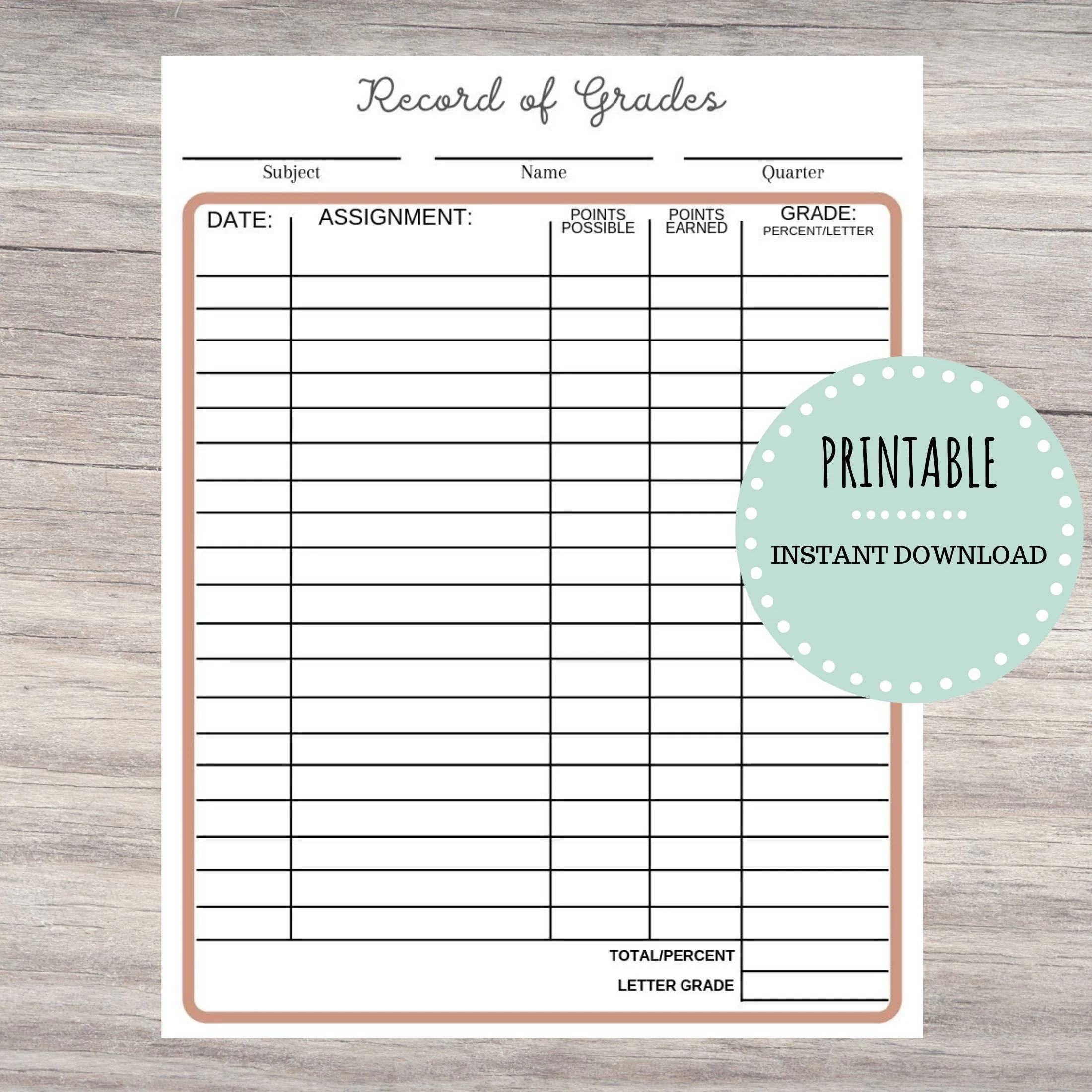 Printable Record Of Grades Teacher Printable Grading Book Printable Homeschool Record Of Grades Form Grading Printable INSTANT DOWNLOAD Etsy