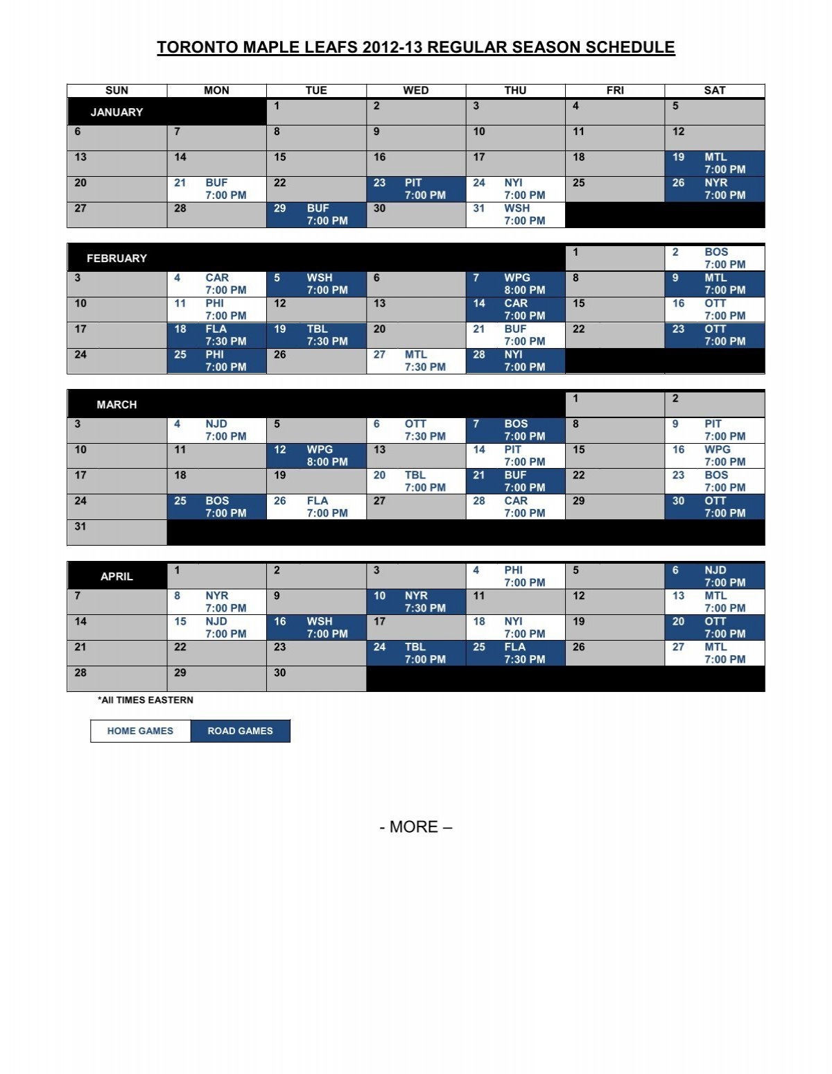 Printable Maple Leaf Schedule