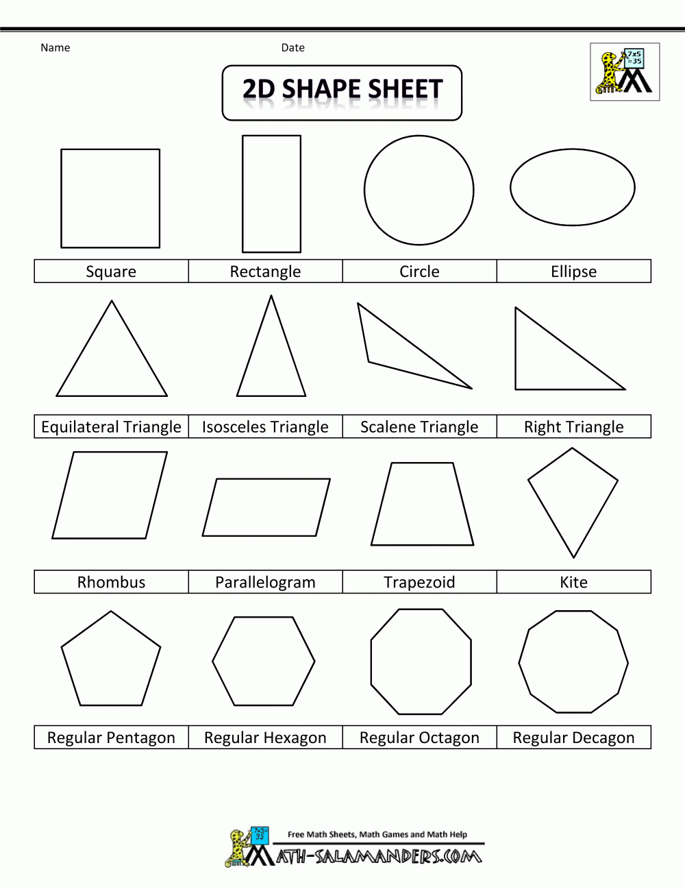Printable List Of Geometric Shapes