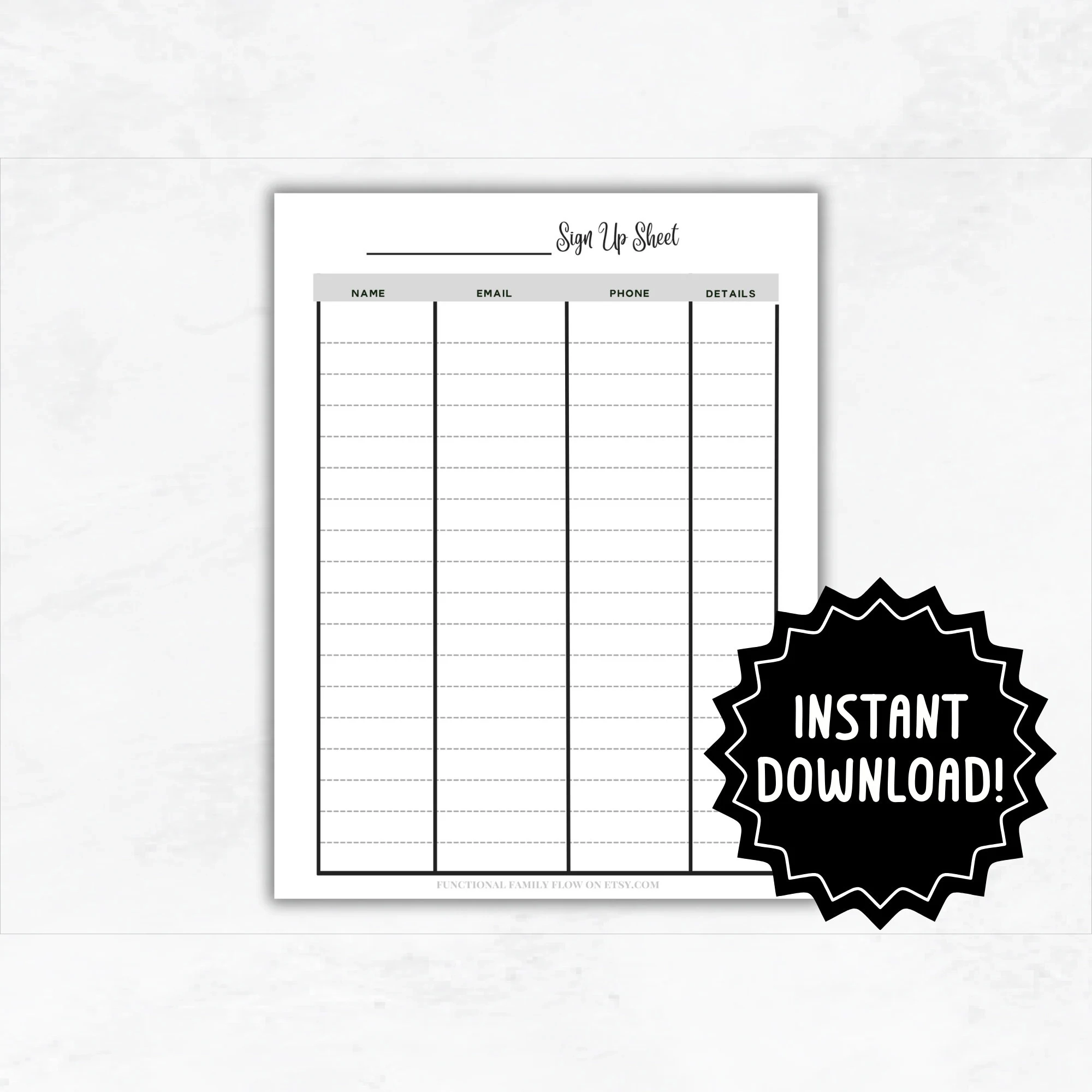 Printable Sign Up Sheet PDF Sign Up Template Contact Sheet Sign Up Form Etsy