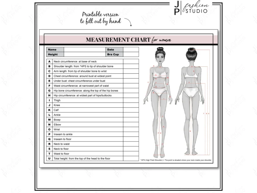 PRINTABLE Women s Body Measurement Sheet Fashion Designer Template Sewing Measurement Sheet PDF JPG Etsy
