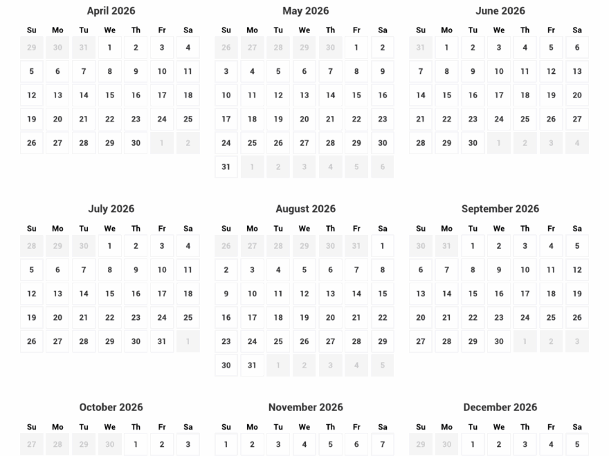 Printable Yearly Calendar 2026 Full Year At A Glance Custom Calendar Maker