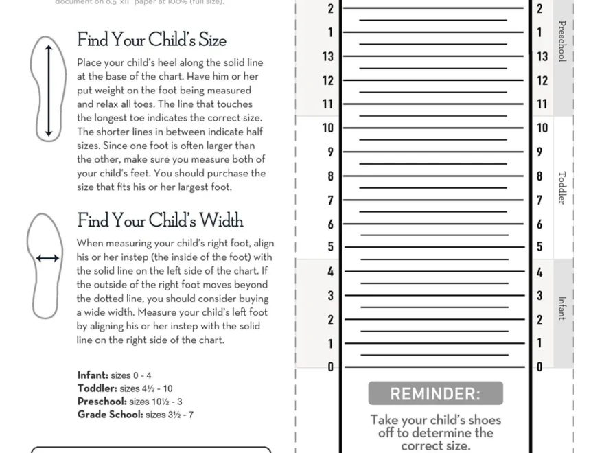 Printable Youth Feet Size Chart Kids Foot Sizer Charts Simple Foot Sizer Charts Child Shoe