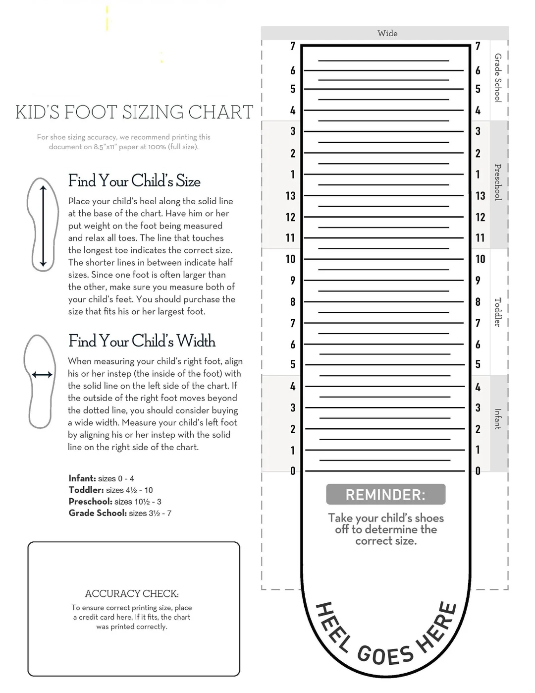 Printable Youth Feet Size Chart Kids Foot Sizer Charts Simple Foot Sizer Charts Child Shoe