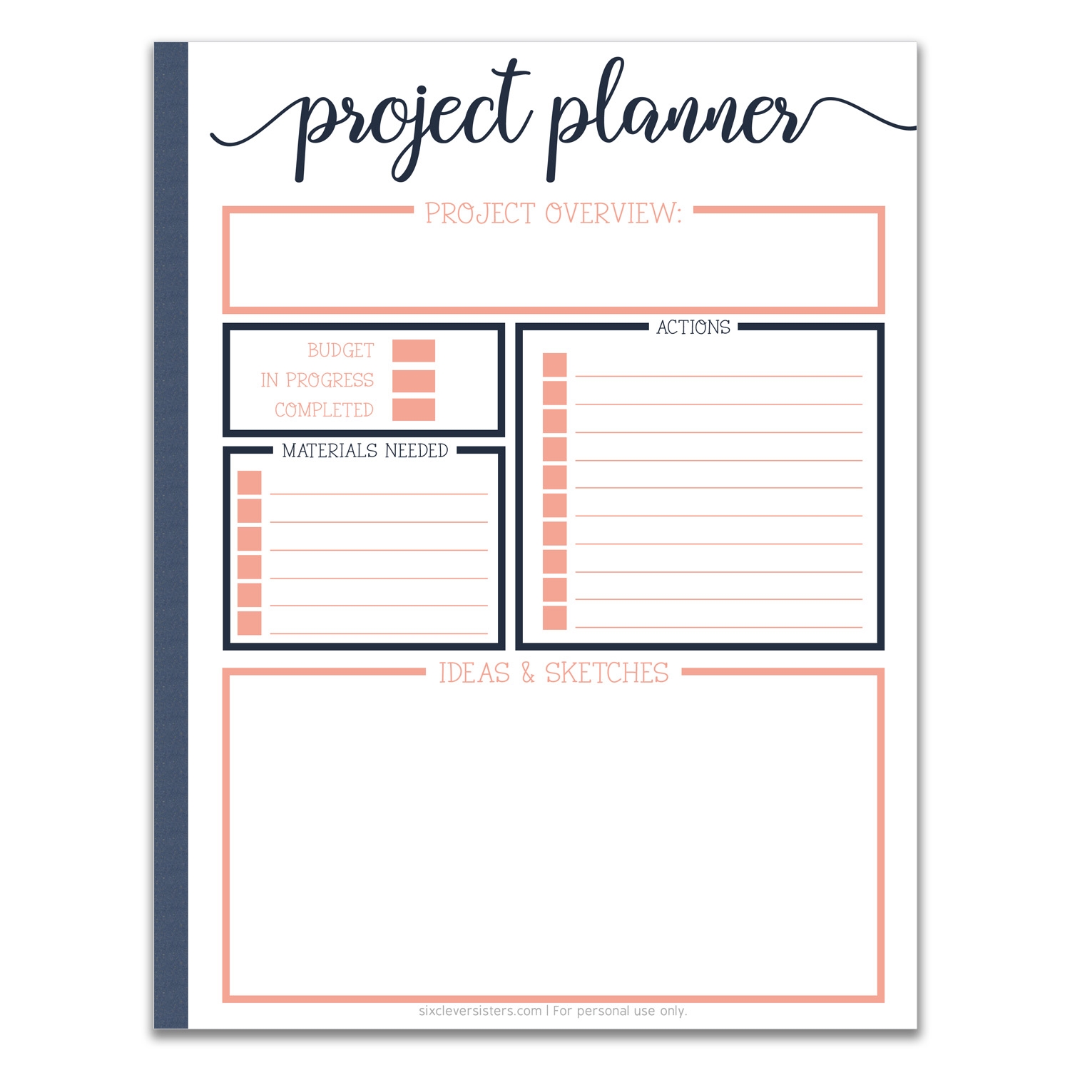 Project Planner Free Printable For Your Planner Six Clever Sisters