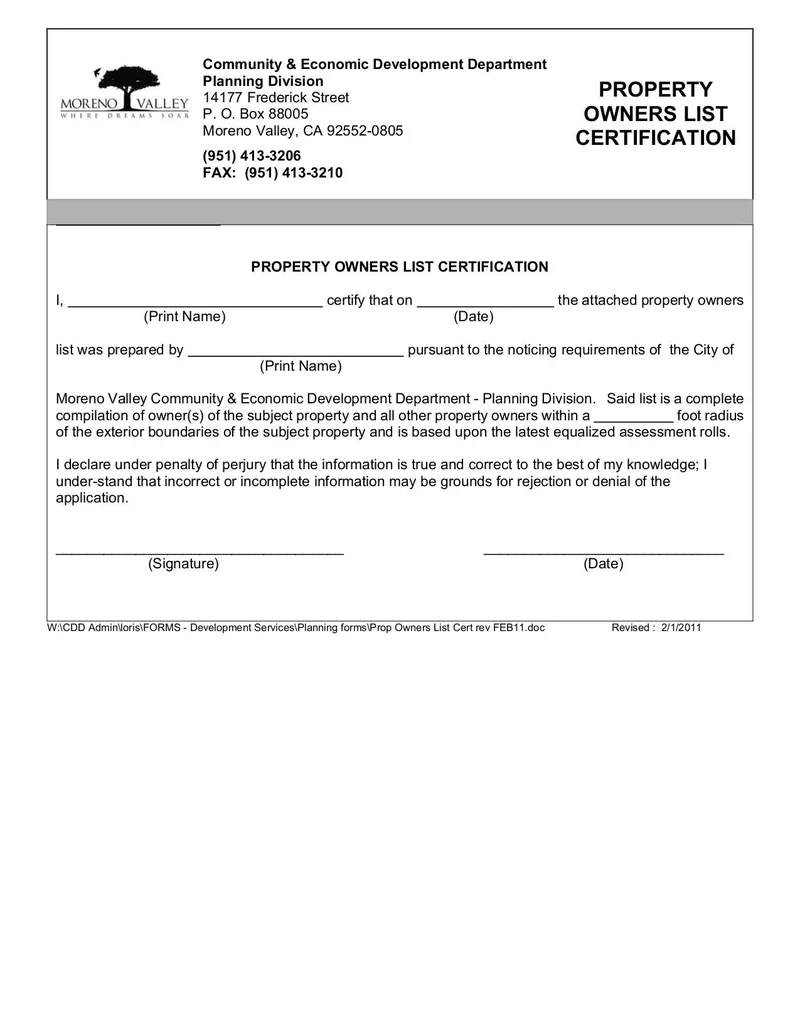 Printable List Of Property Owners