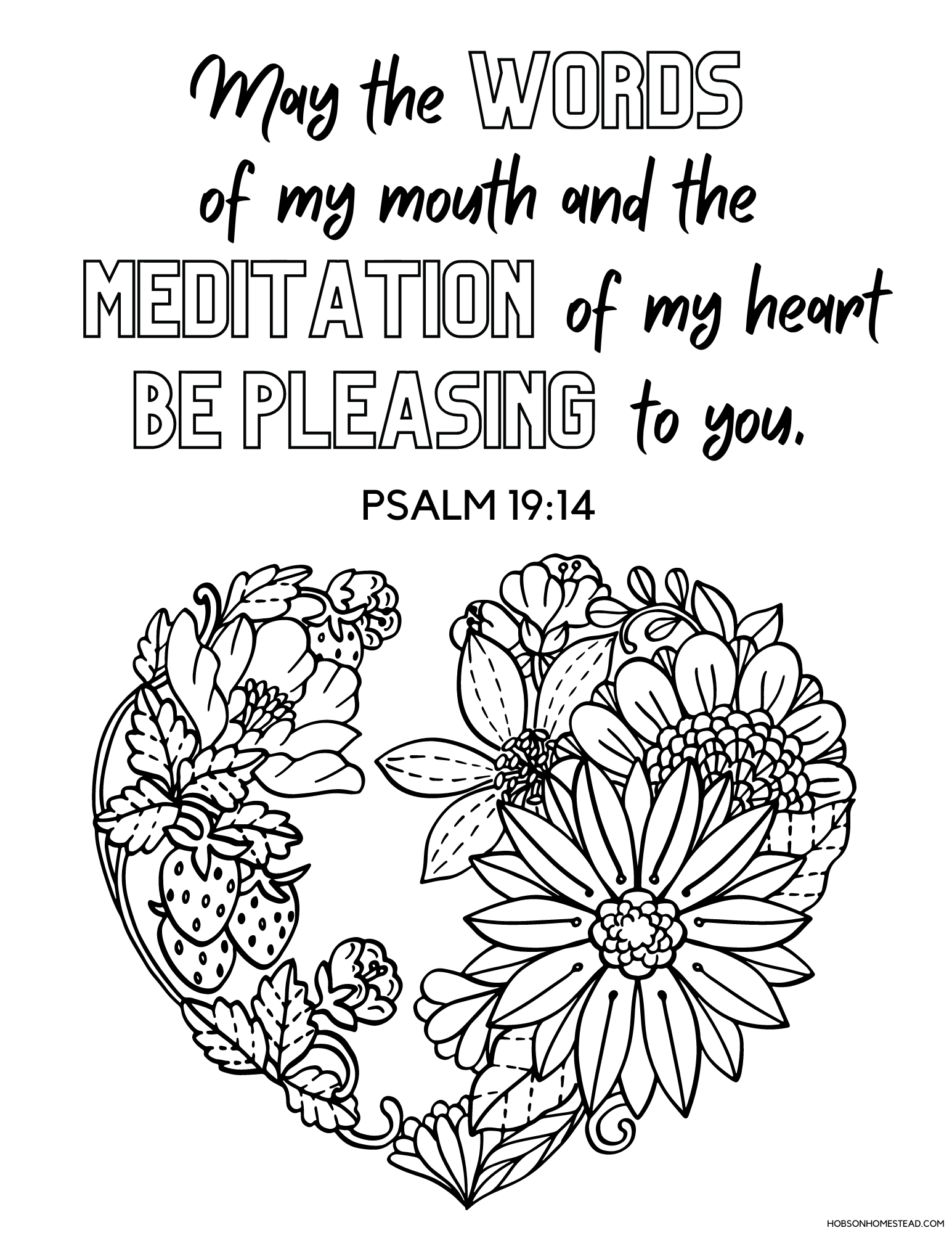 Psalm 19 14 Free Bible Verse Coloring Page The Hobson Homestead Psalm 19 14 Free Bible Verse Coloring Page The Hobson Homestead