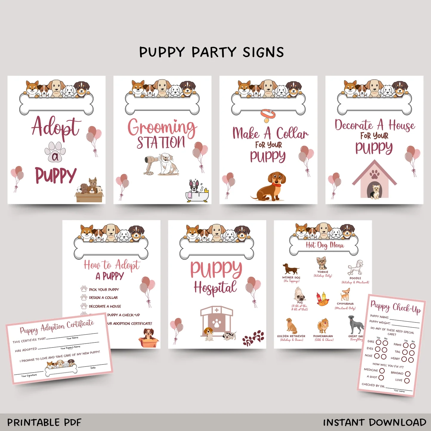 Puppy Party Signs Printable Adopt A Puppy Dog Lover Birthday Games Scribbled LLC