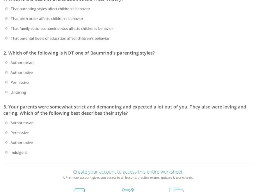 Quiz Worksheet Baumrind s Parenting Styles Study