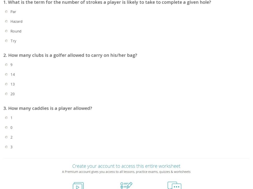 Quiz Worksheet Golf Rules Scoring Study