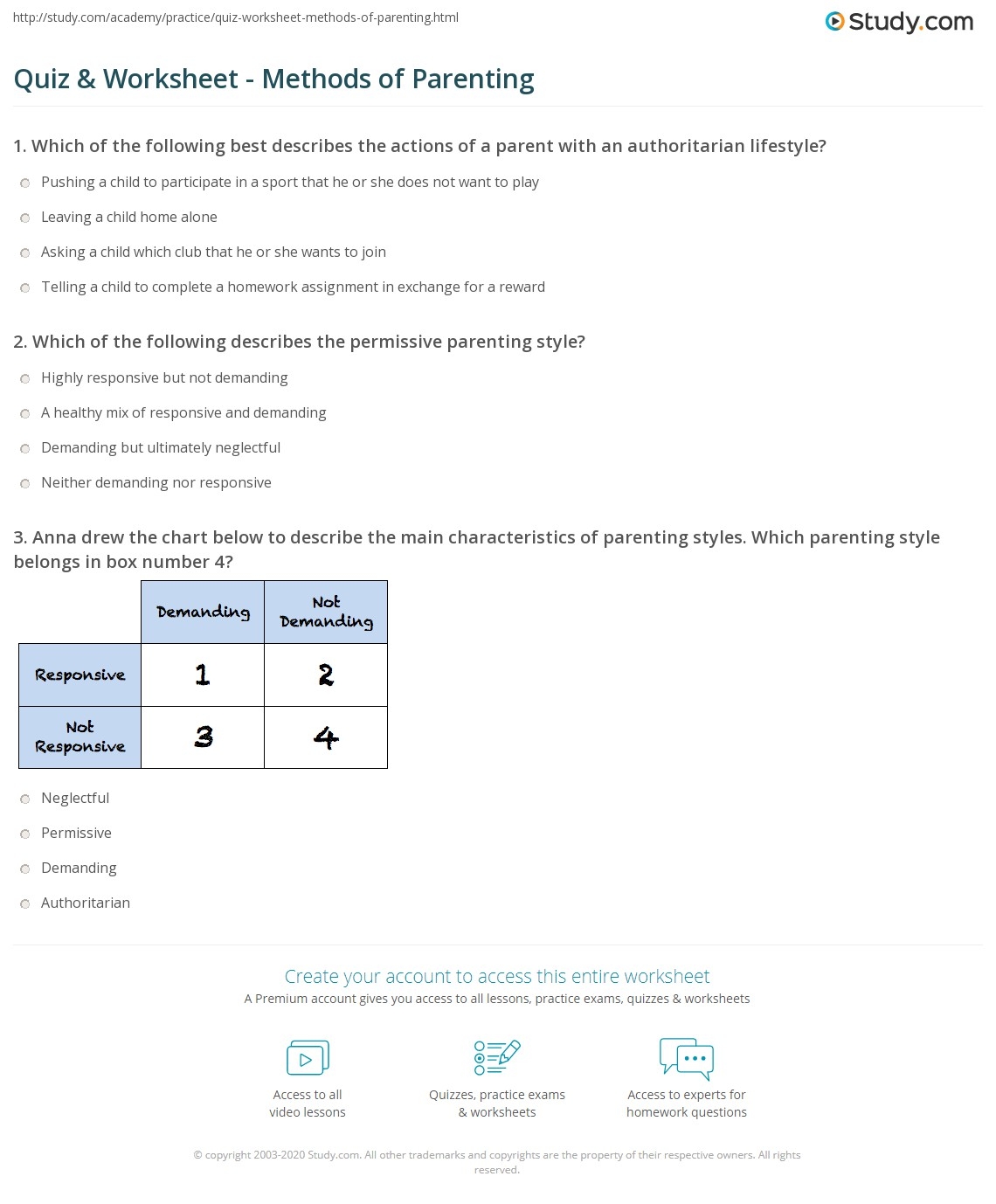 Quiz Worksheet Methods Of Parenting Study