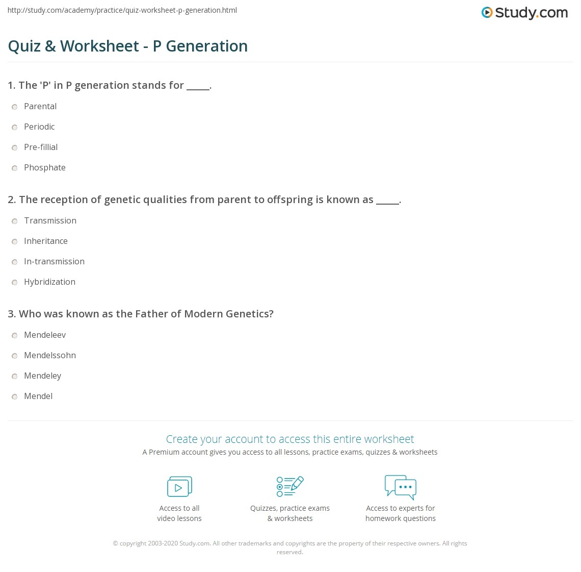 Quiz Worksheet P Generation Study